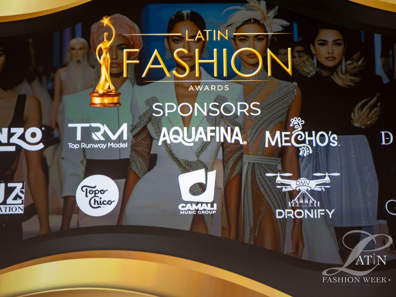 Latin Fashion Awards sponsor display with partner logos